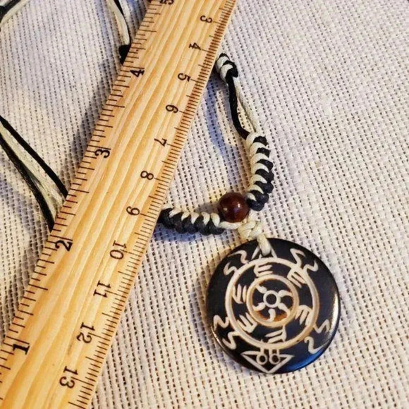 Handcrafted Tribal Bone Carved Symbols Necklace from India - Picture 6 of 6